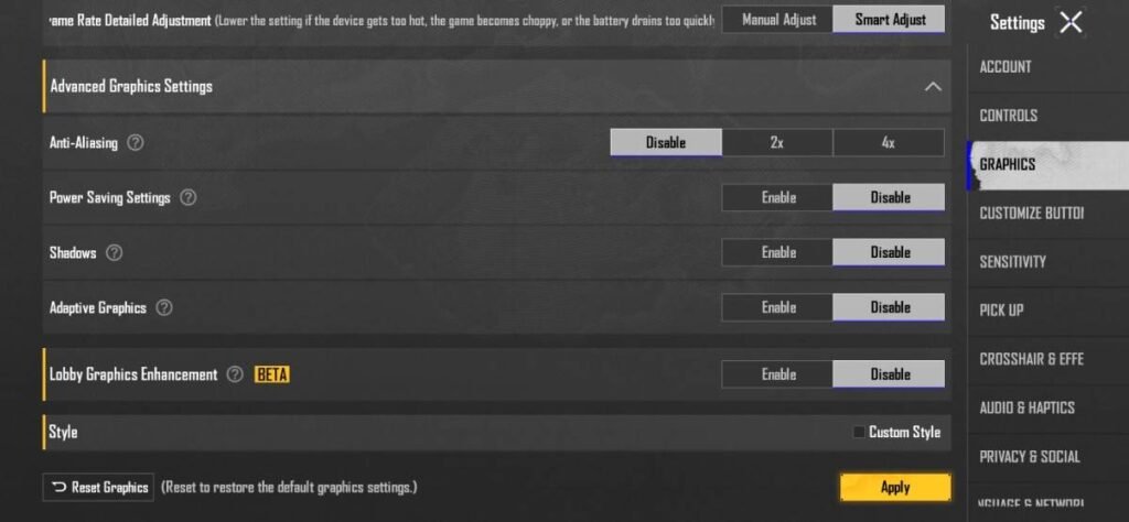 Lag Fix Settings