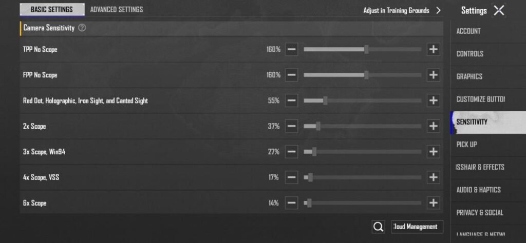 Sensitivity Settings